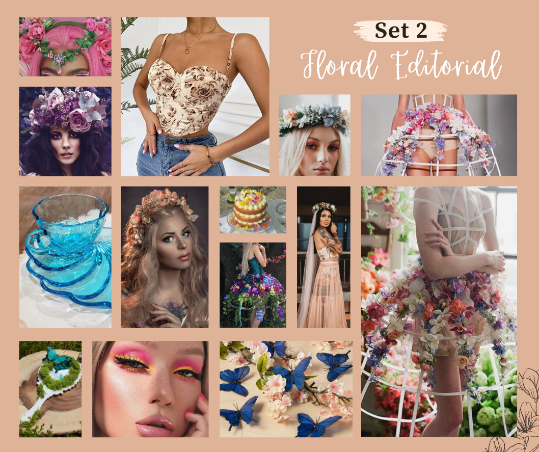 Faeted Fantasy Styled Group Photoshoot Moodboard for Photographers Tickets Spring 2023 Floral Fantasy