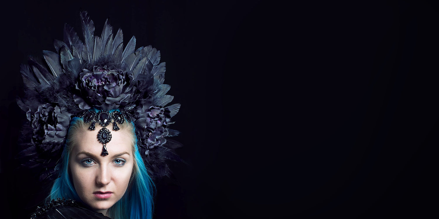 FEATHERED BLACK GOTHIC RAVEN HEADPIECE Review Faeted Creations Headpieces and Crowns for fantasy and cosplaying costumes
