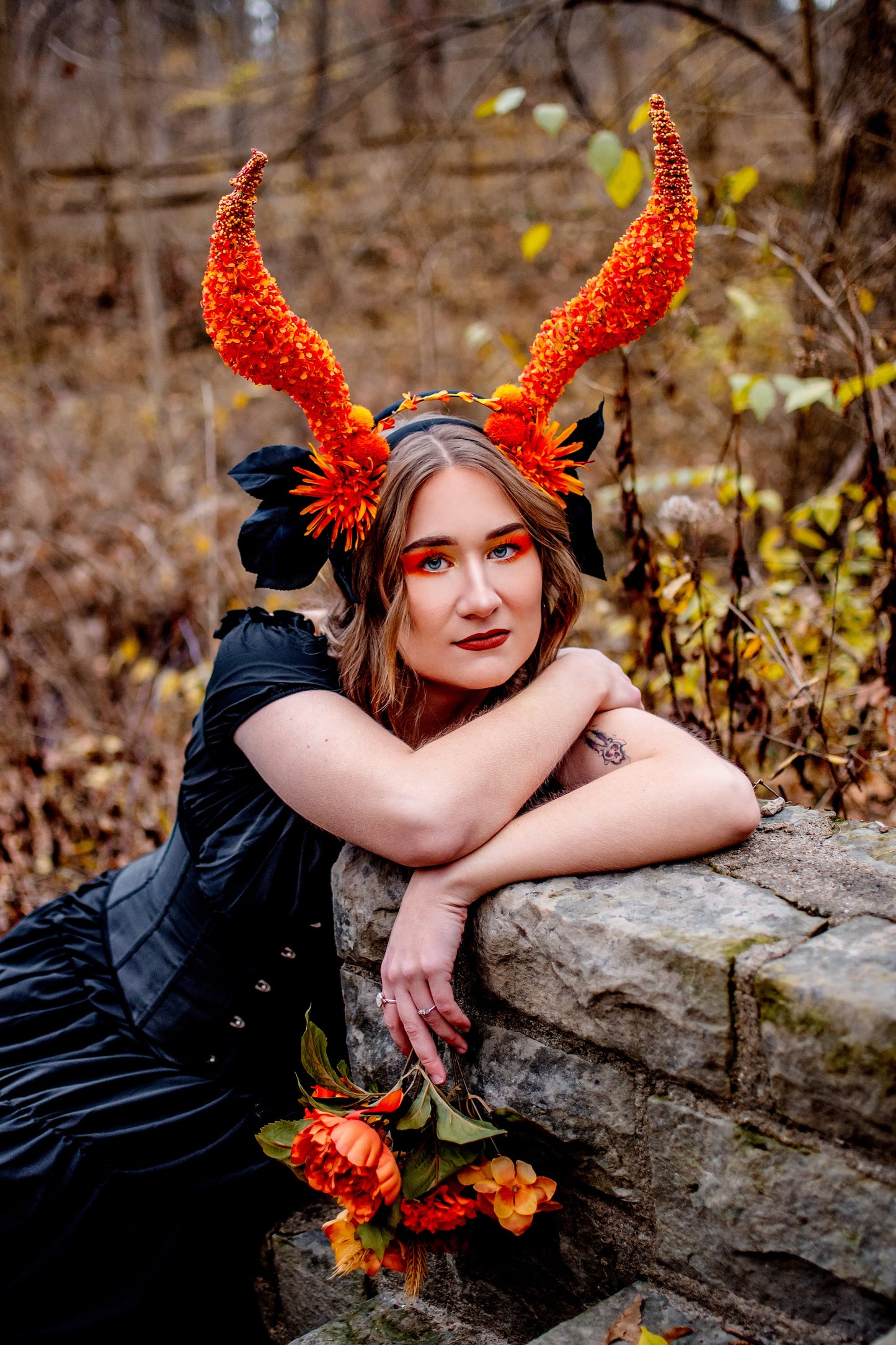 Fiery Floral Horned Bold Autumn Headpiece