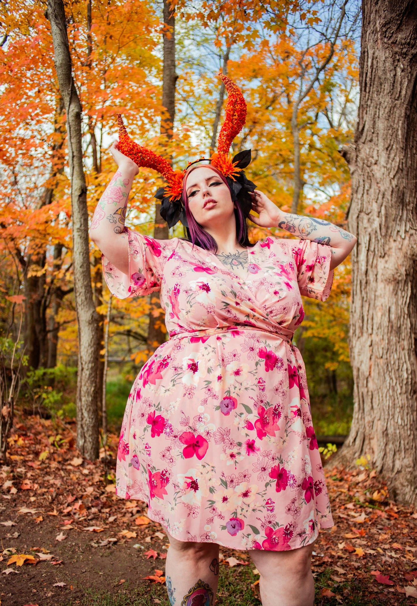Floral Horned Avant Garde Autumn Headpiece Modeled fantasy photo