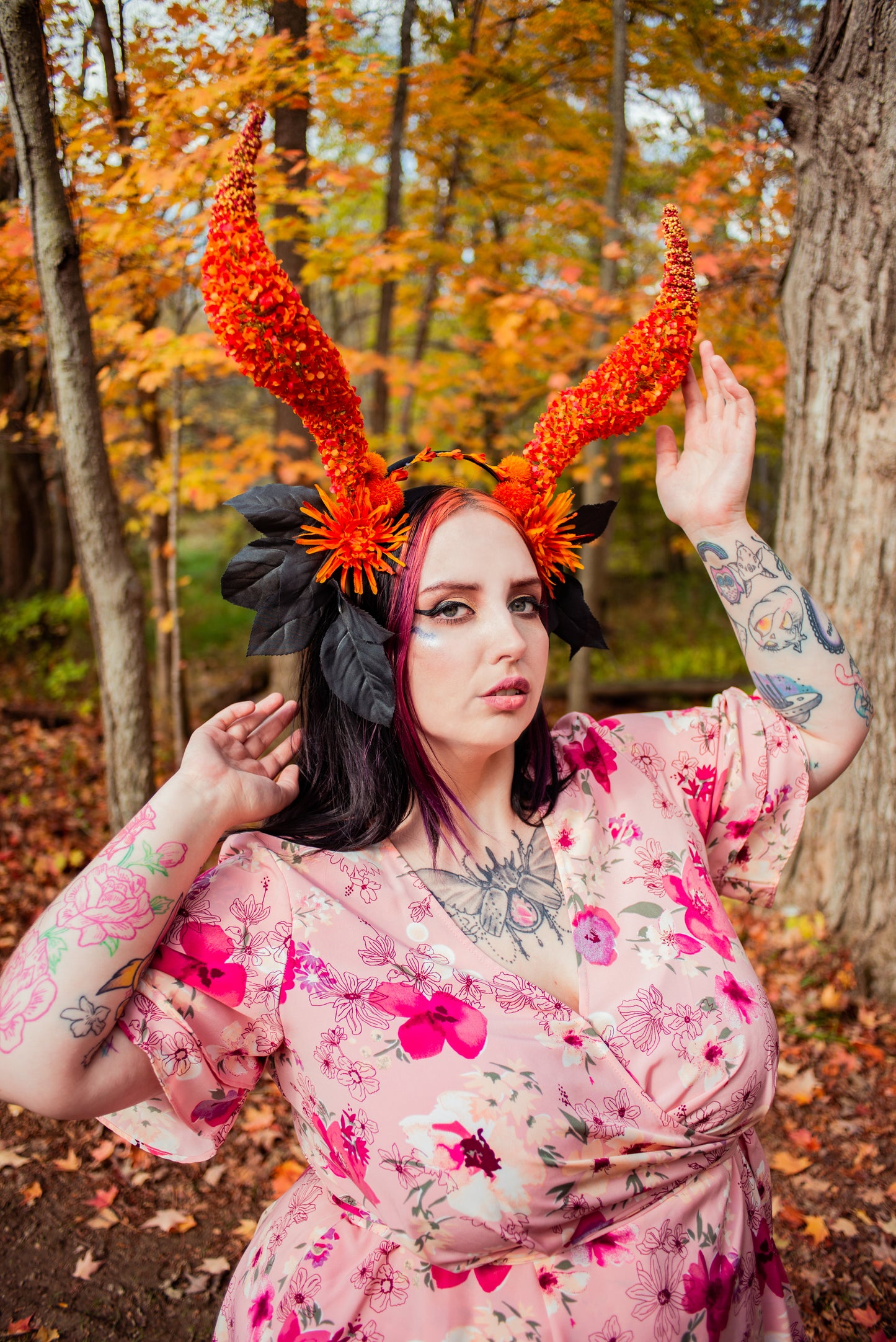 Floral Horned Avant Garde Autumn Headpiece Modeled fantasy photo