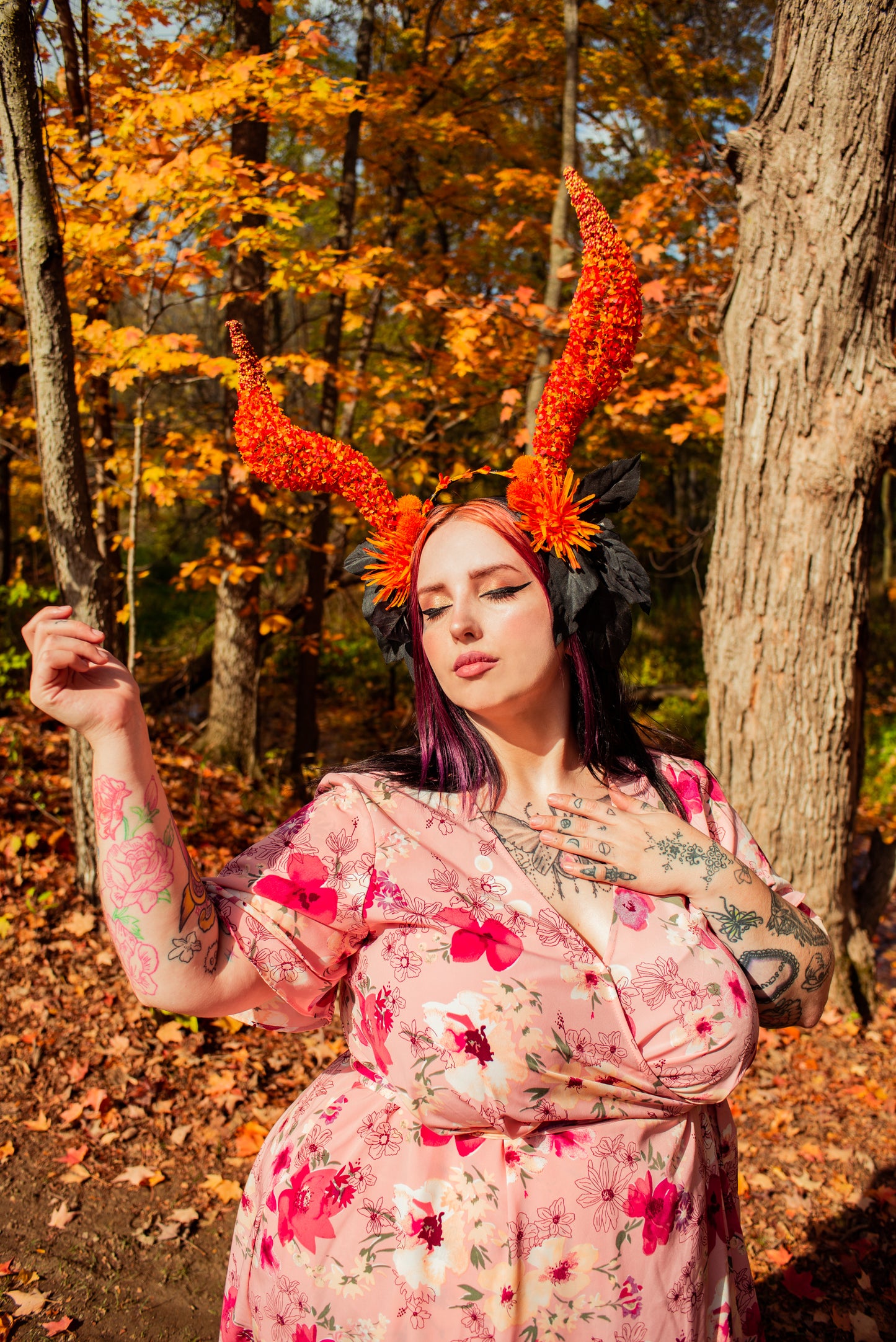 Floral Horned Avant Garde Autumn Headpiece Modeled fantasy photo