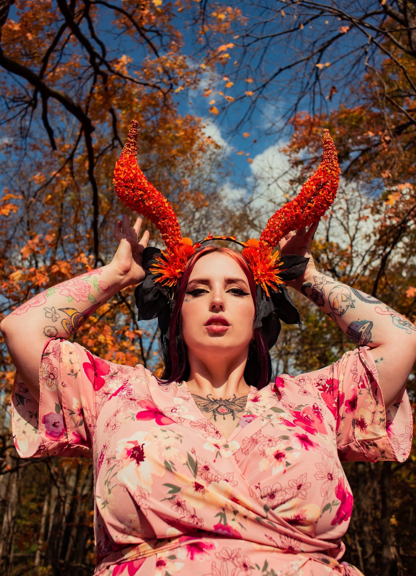 Floral Horned Avant Garde Autumn Headpiece Modeled fantasy photo
