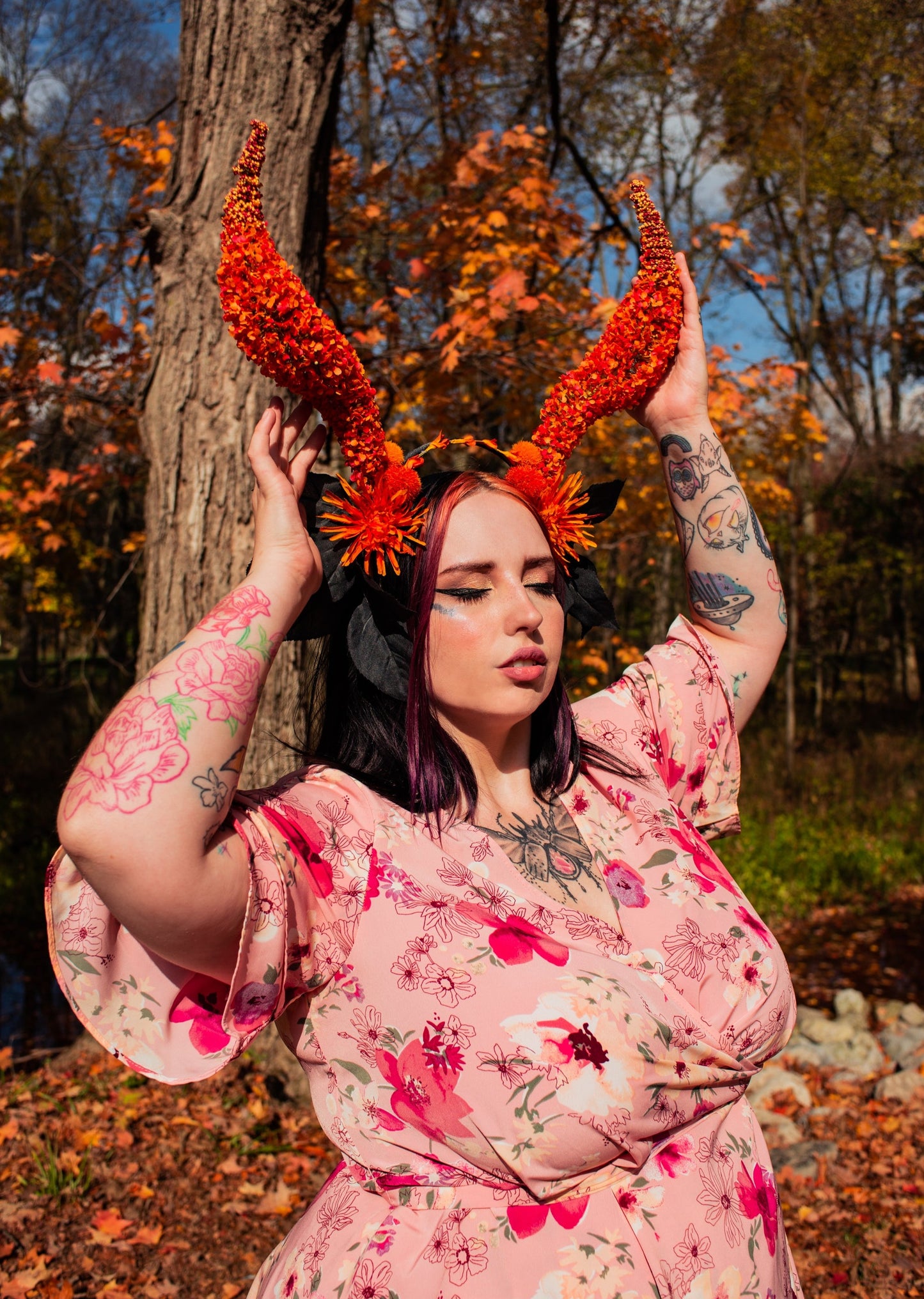 Floral Horned Avant Garde Autumn Headpiece Modeled fantasy photo