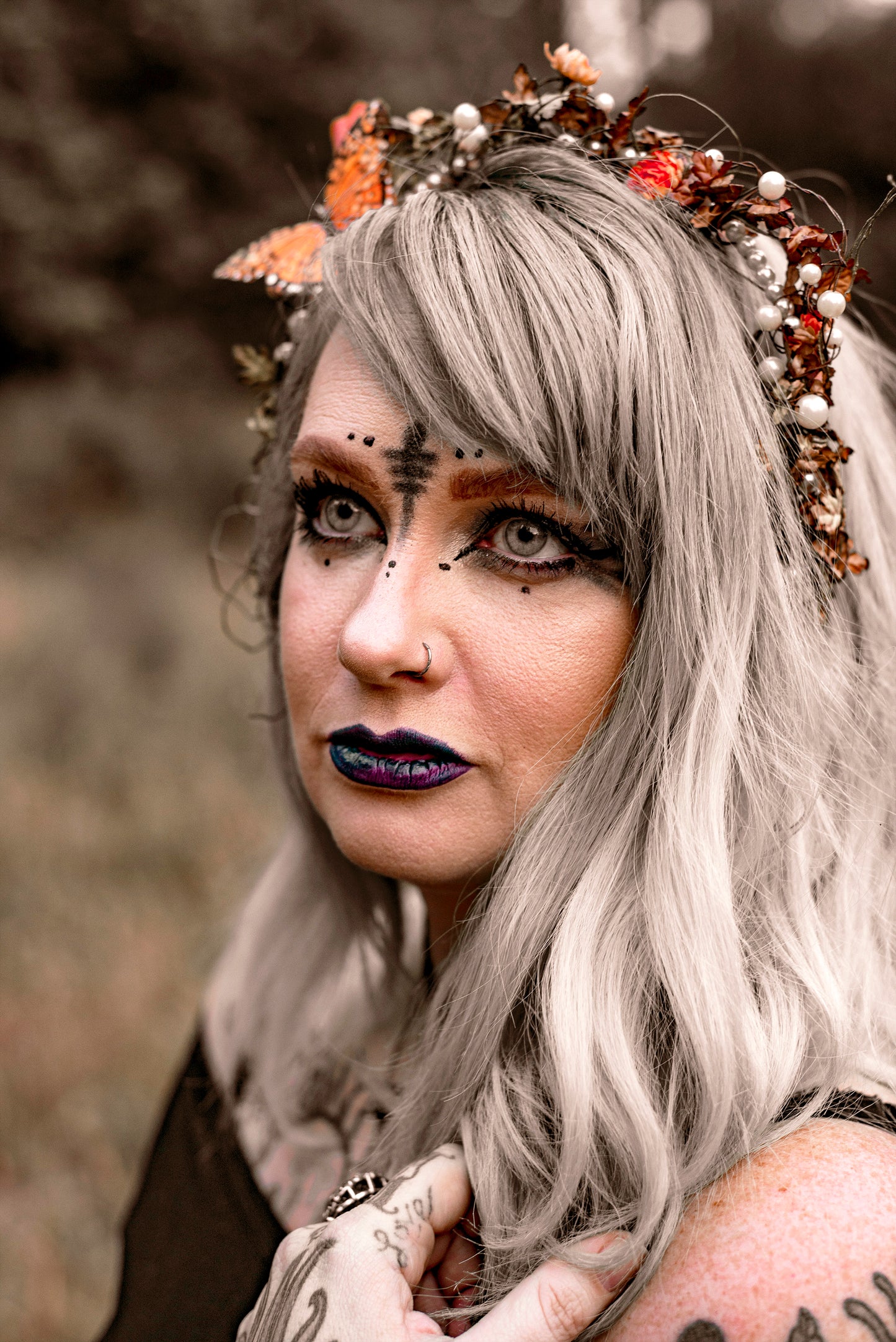 Fall Pearled Nature Flower Crown Modeled - desaturated colors