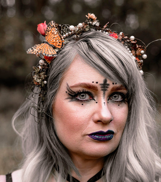 Fall Pearled Nature Flower Crown Modeled - desaturated colors