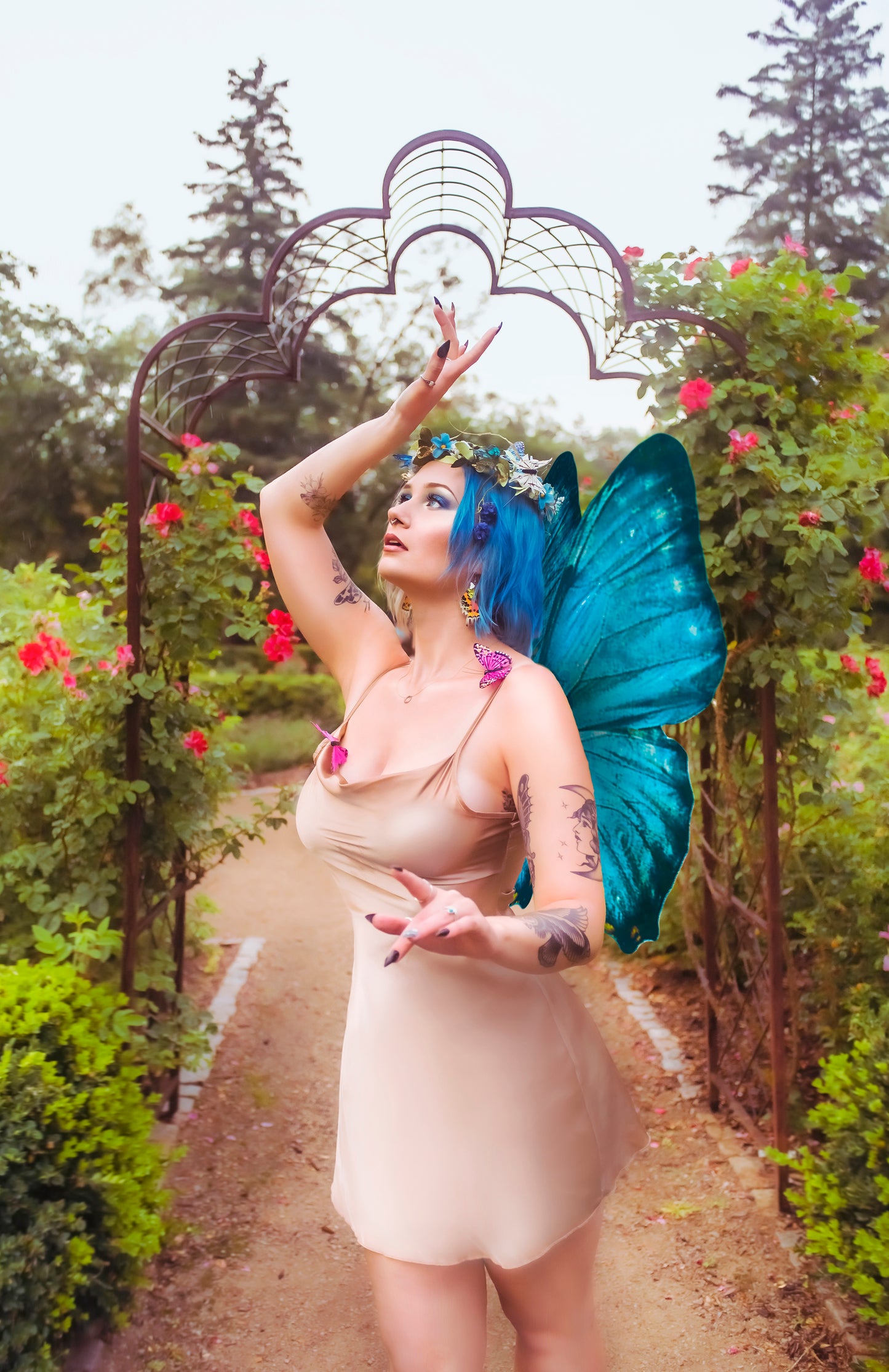 Blue Butterfly Nature Crown Modeled on a Fairy