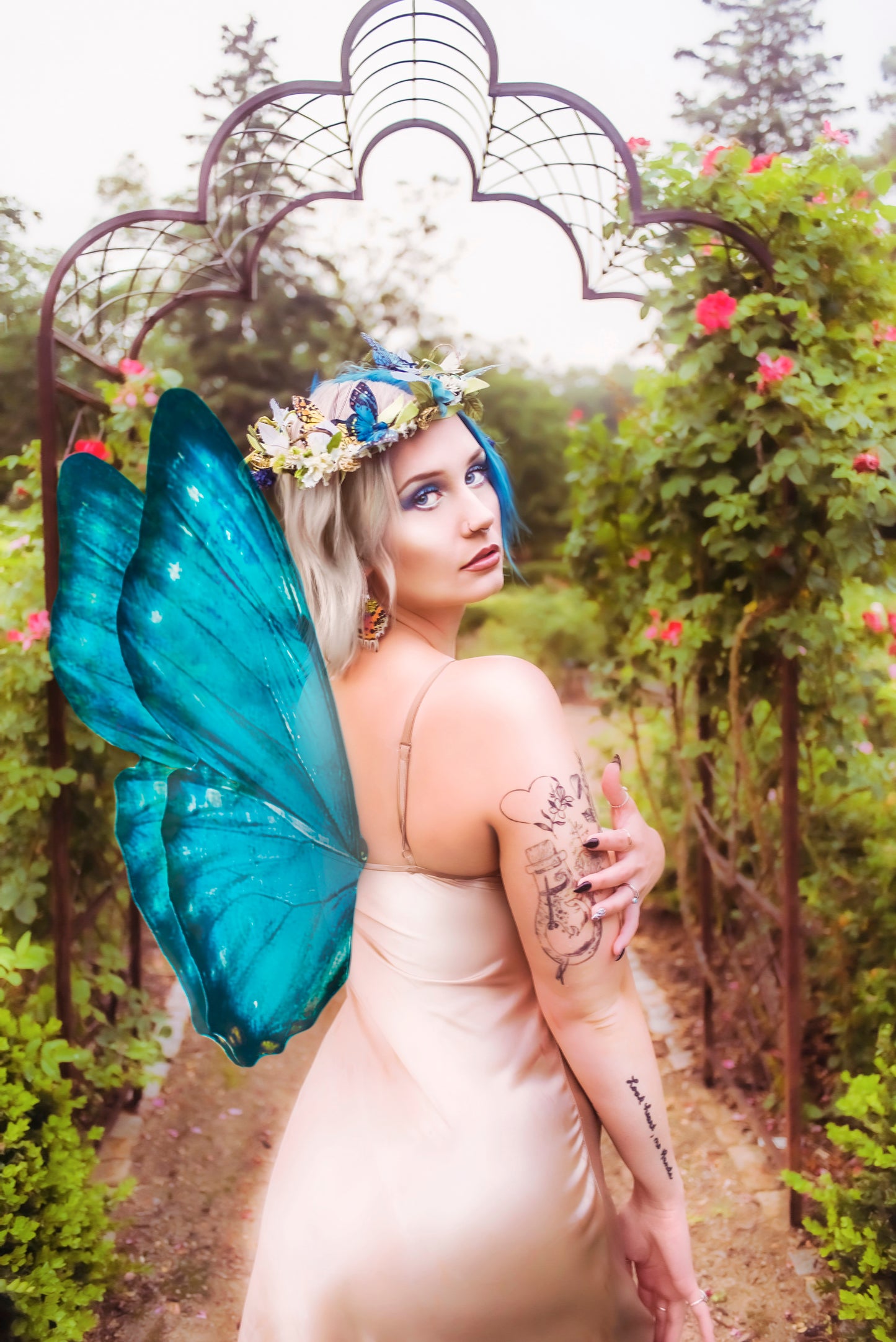 Blue Butterfly Nature Crown Modeled on a Fairy