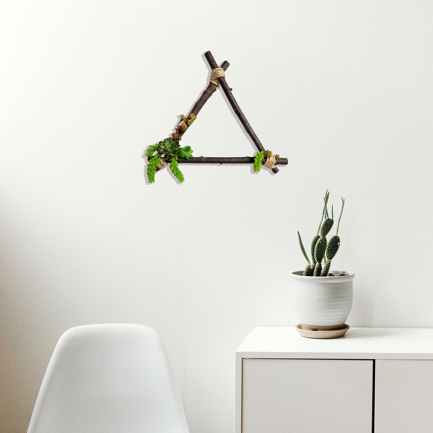 Dark Birch Wood Succulent Triangle Wreath Mockup