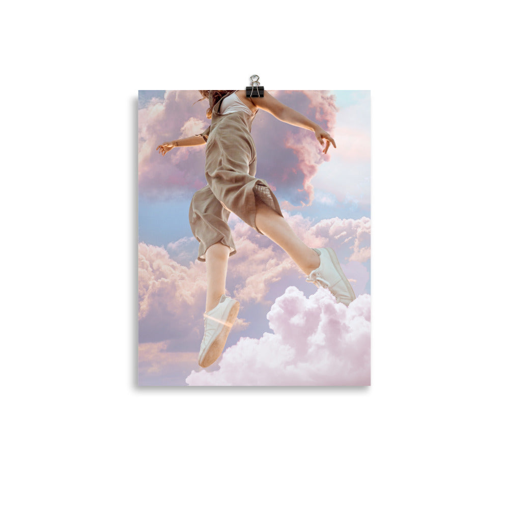 Got your head in the clouds? We sure do. This print was inspired by the Dua Lipa song "Levitating". Through collage, we created a pastel dream of vibrant energy with "Levitating" vibes. Pinks, blues, and good vibes are all included in this one-of-a-kind print.