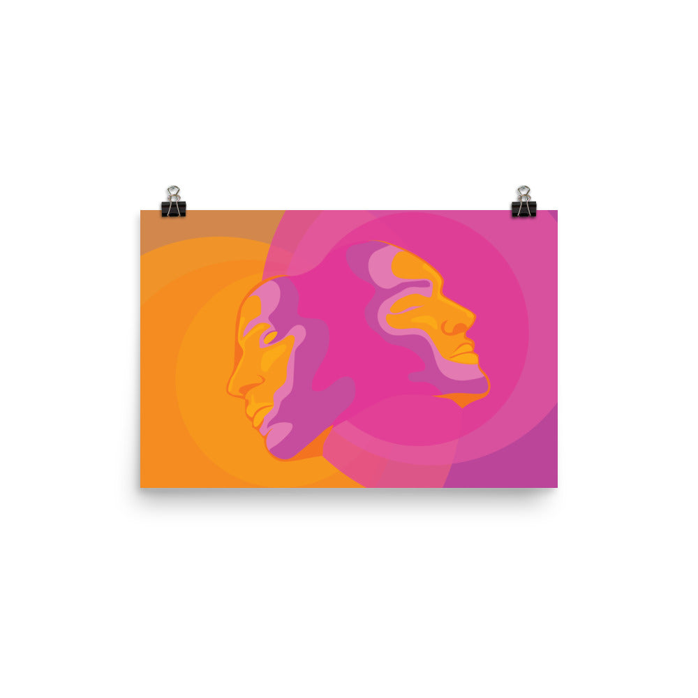 Vibrant colorful gemini Dual Identity Art Print showing souls and auras