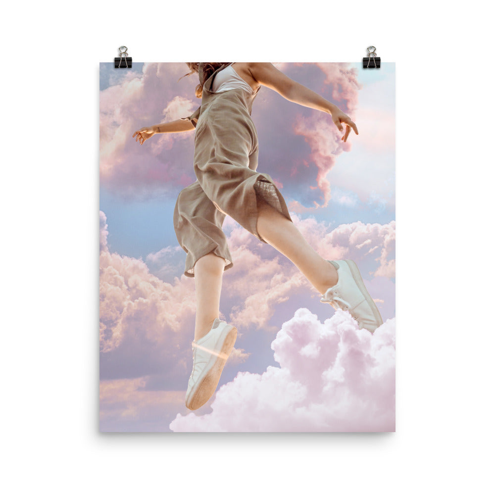 Got your head in the clouds? We sure do. This print was inspired by the Dua Lipa song "Levitating". Through collage, we created a pastel dream of vibrant energy with "Levitating" vibes. Pinks, blues, and good vibes are all included in this one-of-a-kind print.