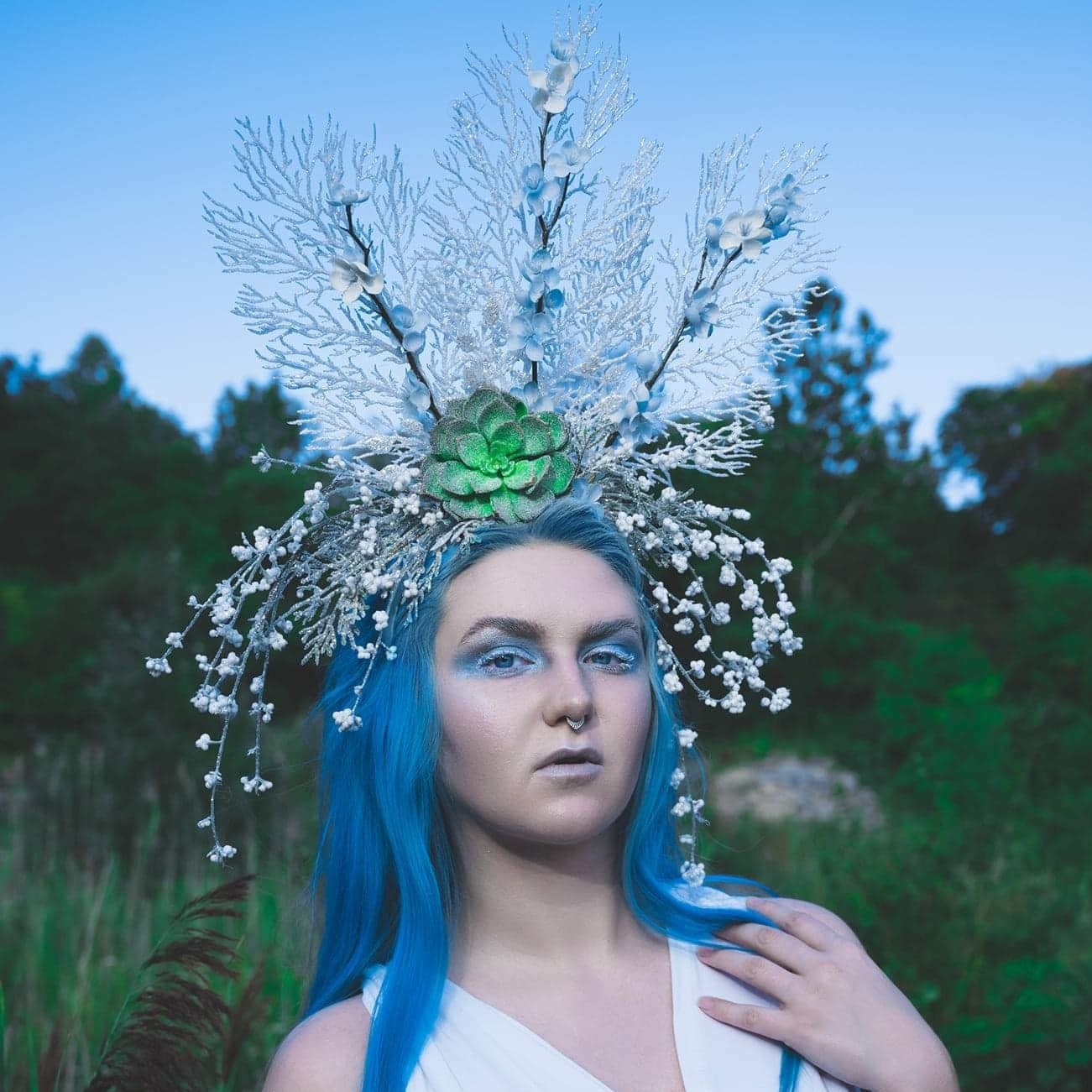 succulent headpiece Frozen Snowy Winter Iced Floral Goddess Headpiece