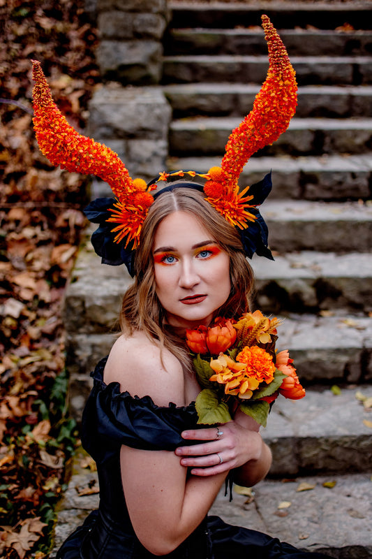 Fiery Floral Horned Bold Autumn Headpiece