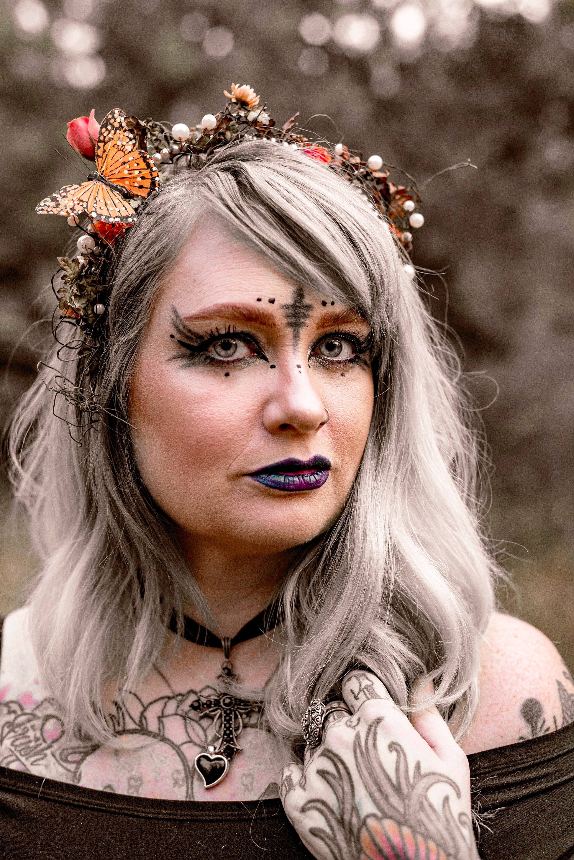 Fall Pearled Nature Flower Crown Modeled - desaturated colors