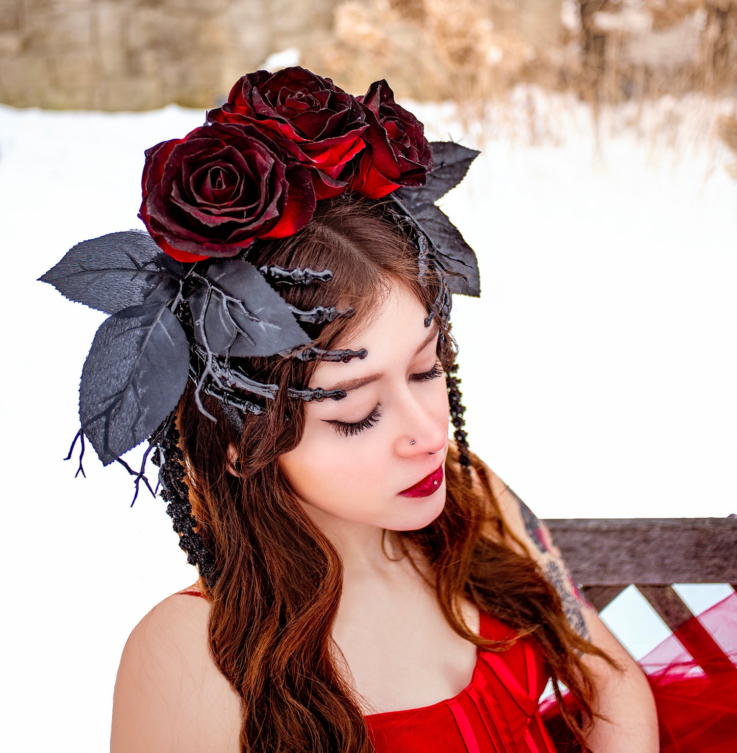 Dark Romance Gothic Rose Crown Modeled