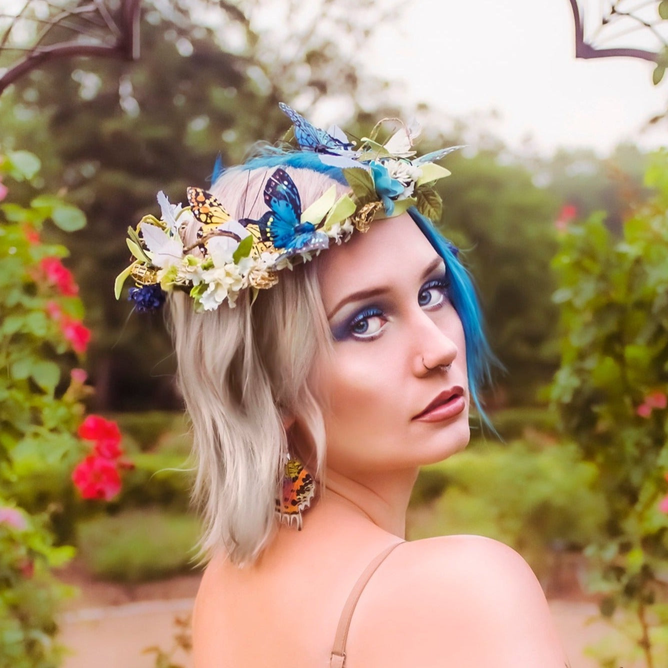 Blue Butterfly Nature Crown Modeled on a Fairy