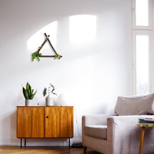 Dark Birch Wood Succulent Triangle Wreath mockup