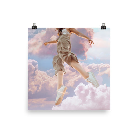 Got your head in the clouds? We sure do. This print was inspired by the Dua Lipa song "Levitating". Through collage, we created a pastel dream of vibrant energy with "Levitating" vibes. Pinks, blues, and good vibes are all included in this one-of-a-kind print.