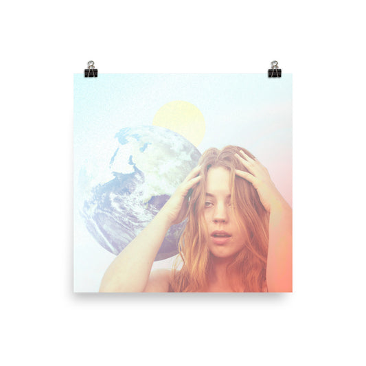 Feel like you're out of this world sometimes? Maybe all the time? Vintage vibes, textures, and collaged imagery all make this piece the perfect accent art for any room. Subtle yet colorful, it's a fun square print.