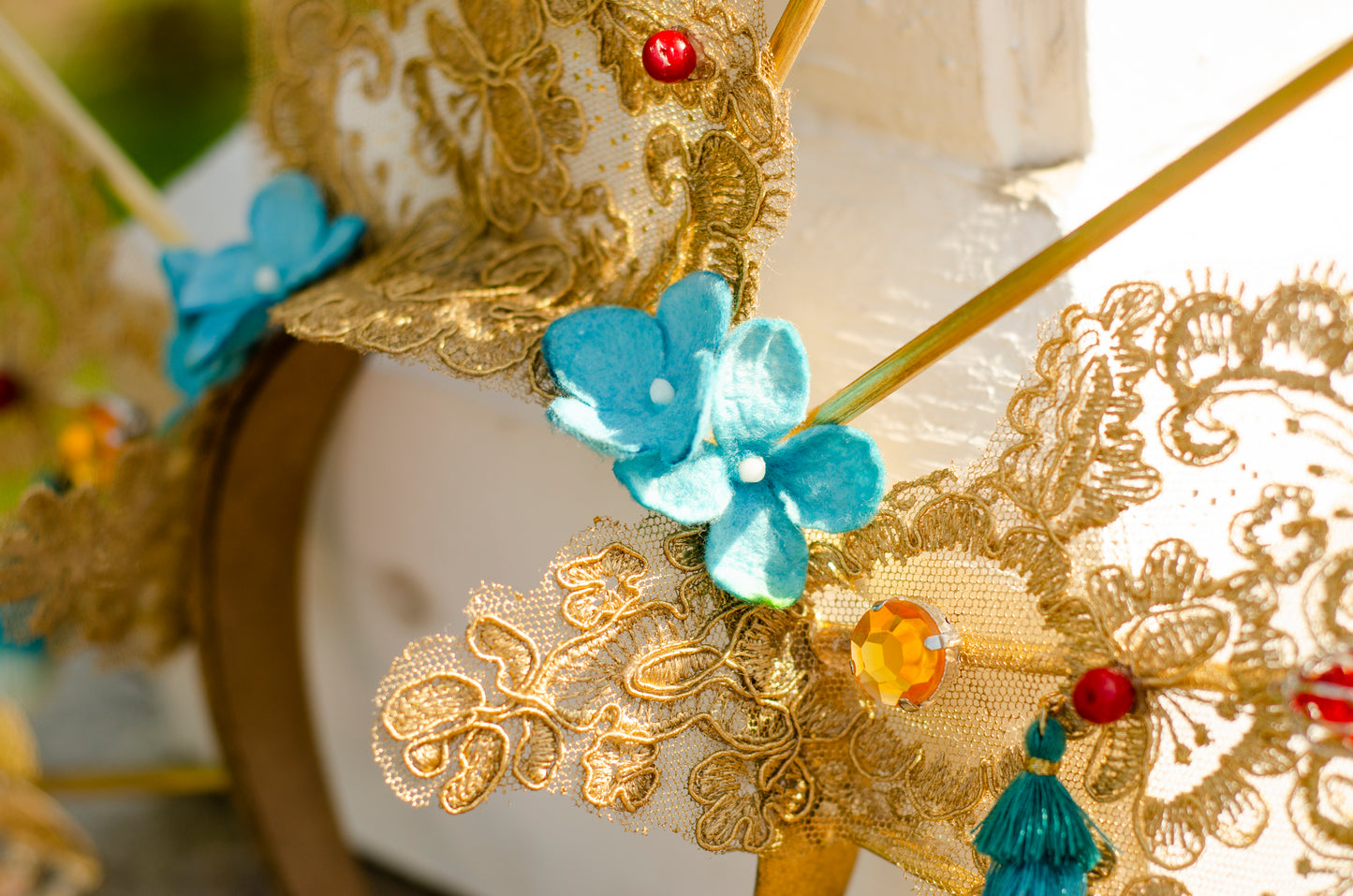 gold lace and flower details